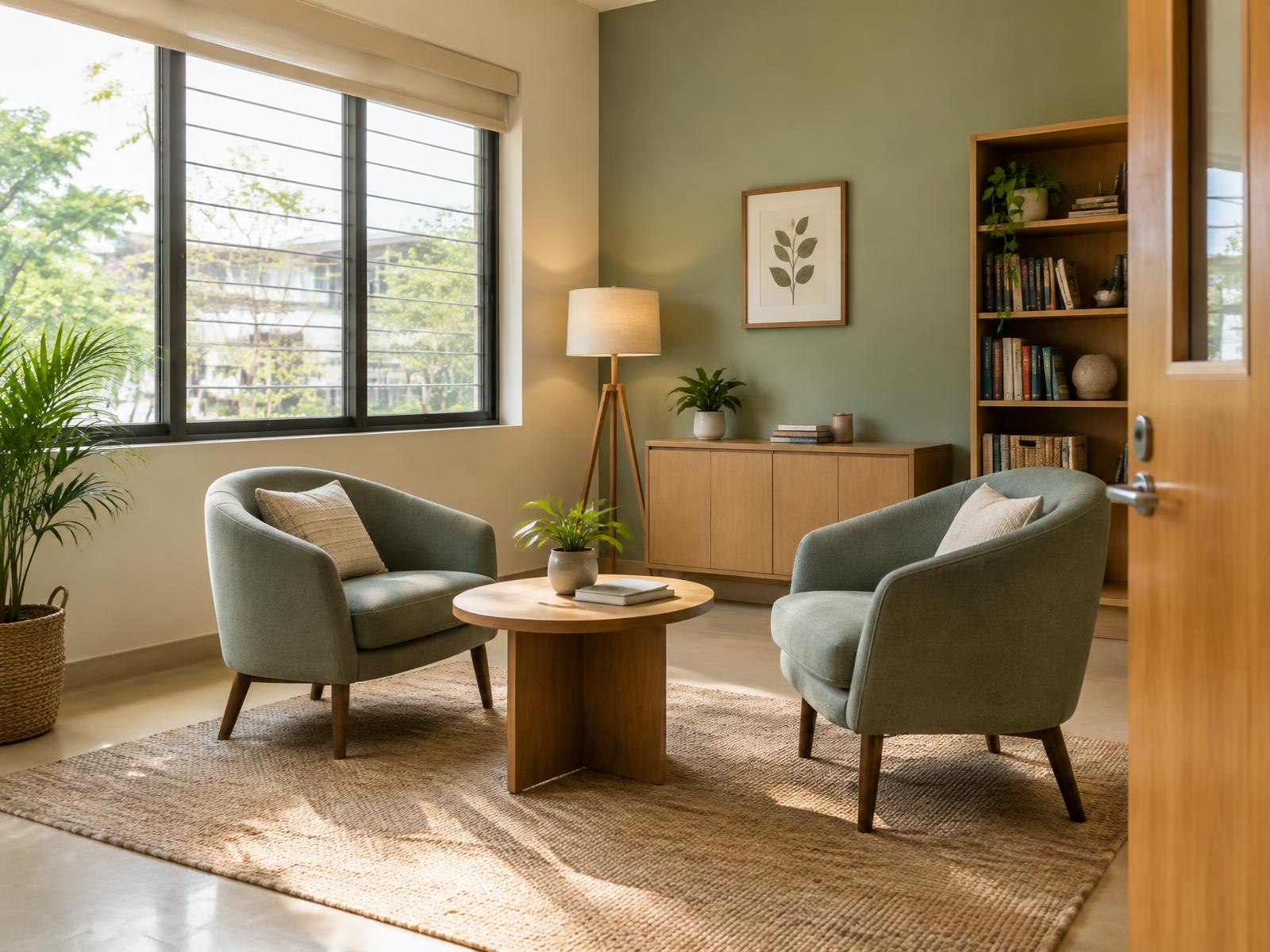 A warm and private school support room with two chairs